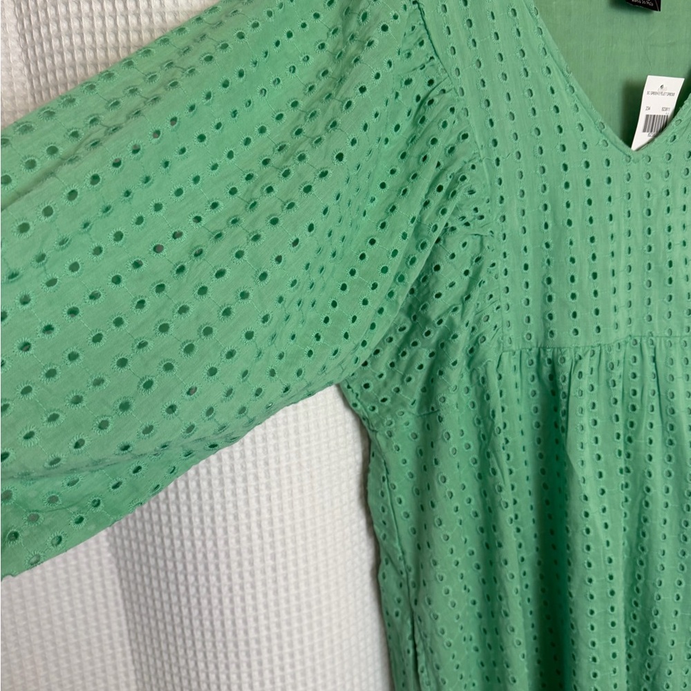 Cal Style Green Cotton Eyelet Midi Dress – Flowy Babydoll, Cottagecore Boho XXL - Picture 4 of 8